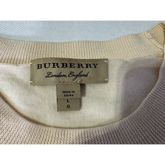 $395 Burberry London Beige Luxury Merino Wool Minimalist Sweater Pullover Sz L - Picture 7 of 16